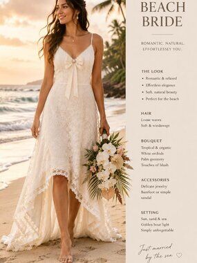 Beach Bride High-Low Lace Wedding Dress - Cream